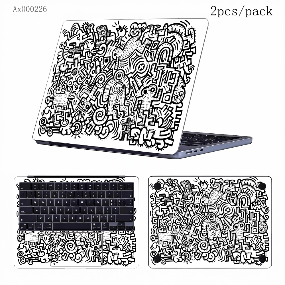 Victus Laptop Accessories - 2Pcs Black White Doodle Laptop Skin,